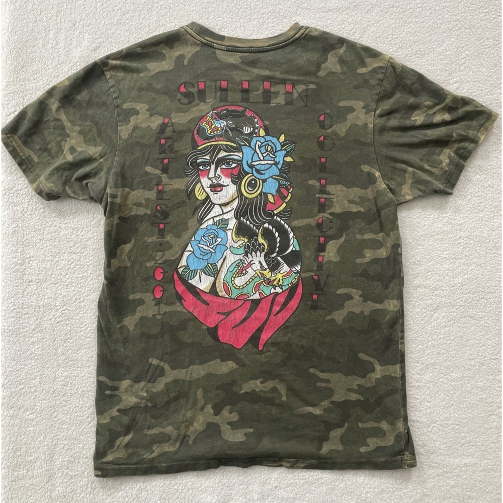 Sullen Mens M T-Shirt Green Camo Tattoo Art Graphic Sullen Art Collective Tee